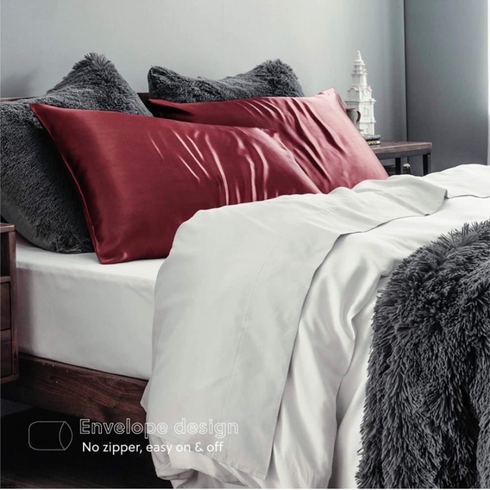 Burgundy Skin Silk Pillowcase Satin 2-Pack, 20x30” - Picture 6 of 7